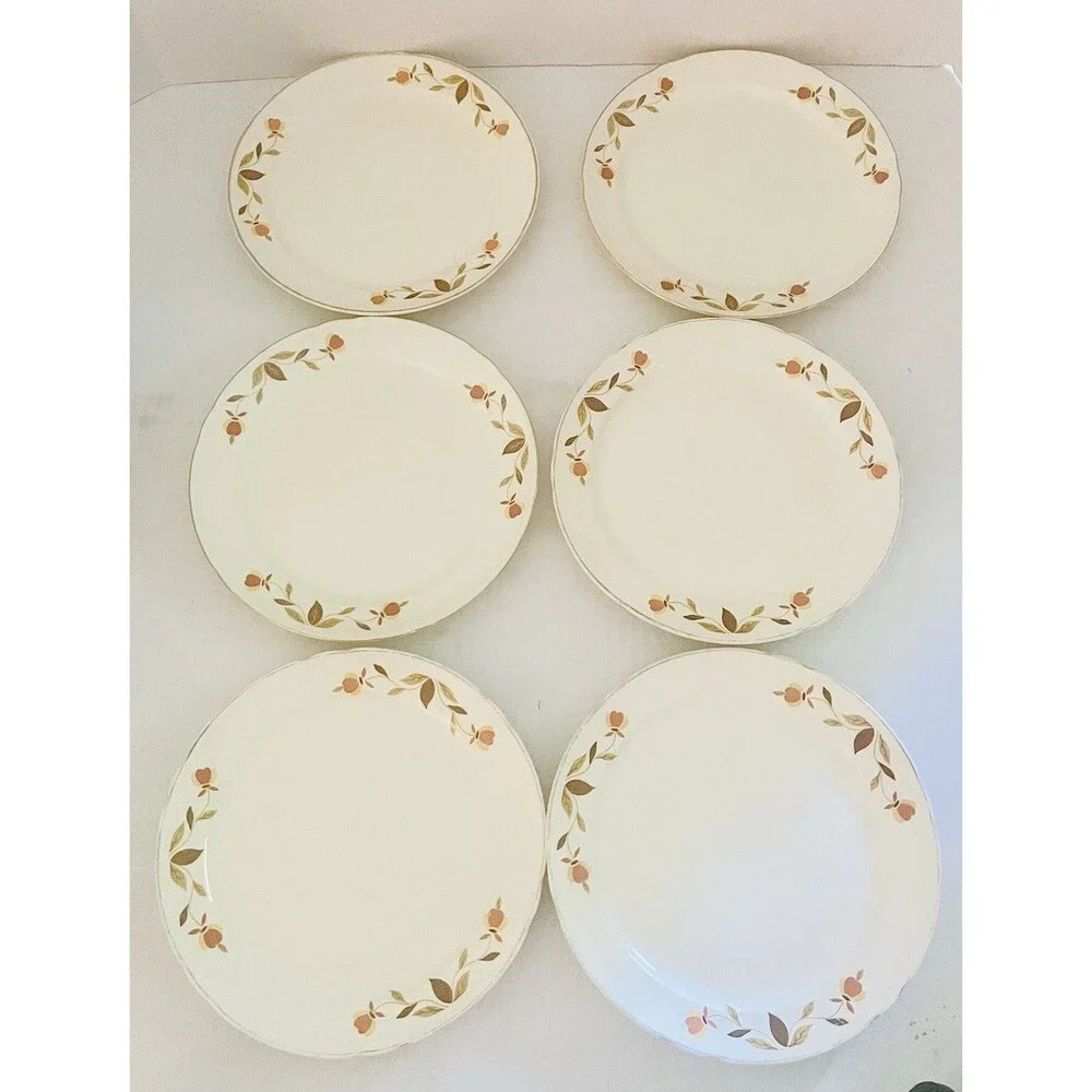 Set Of 6 Vintage Hall’s Superior 9” Dinner Plates Autumn Fall 1950s USA